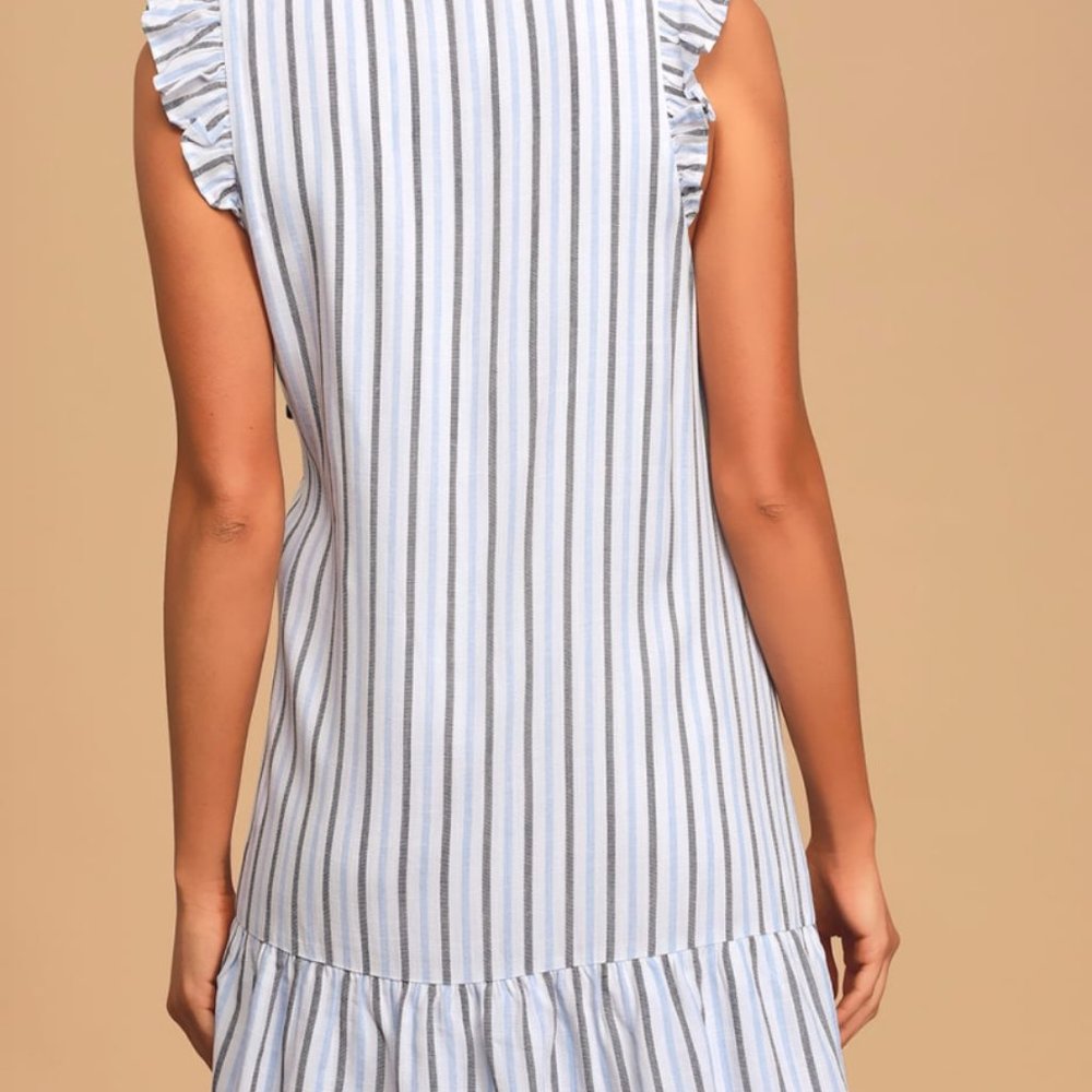 Lulu's Blue Striped Ruffled Button-Up Mini Dress - Picture 3 of 6